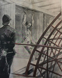 Illustration in the Parisian newspaper Le Quotidien Illustre of Wilde walking the treadmill in a British prison.